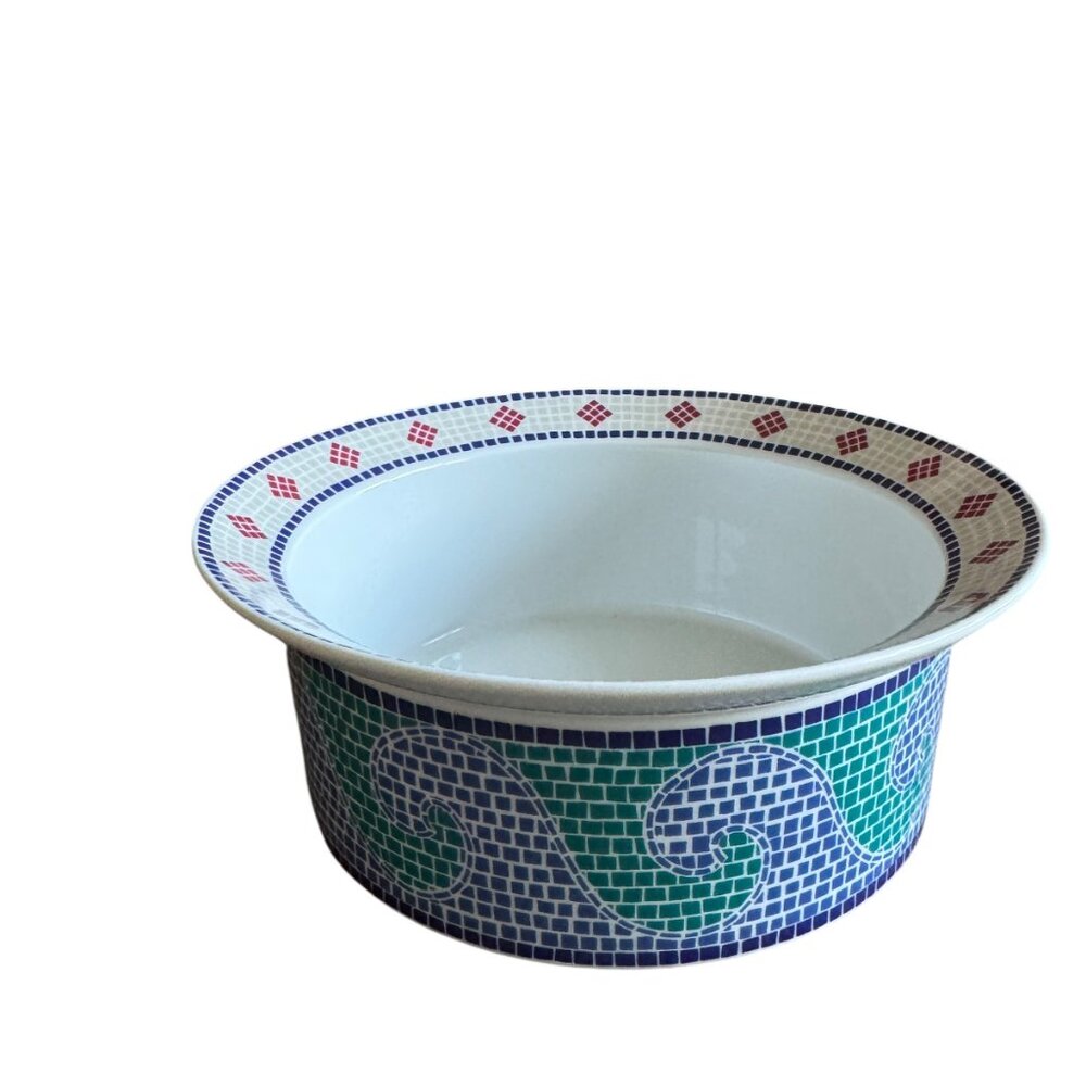 Vtg Dansk Waves Rim Cereal Bowl Serving Dish Mosaic Blue Green Tile Portugal